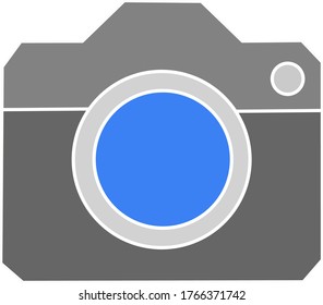 Kamerasymbol mit flachem modernem Design.  Grundlegender grauer und blauer Farbkreis in der Mitte.