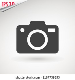 Camera icon, flat photo camera vector isolated. Modern simple snapshot photography sign. Instant Photo internet concept. Trendy symbol for website design, web button, mobile app. Logo illustration