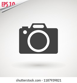 Camera icon, flat photo camera vector isolated. Modern simple snapshot photography sign. Instant Photo internet concept. Trendy symbol for website design, web button, mobile app. Logo illustration