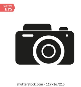Camera icon, flat photo camera vector isolated. Modern simple snapshot photography sign. Instant Photo internet concept. Trendy symbol for website design, web button, mobile app. Logo illustration