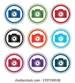 Camera icon flat round buttons set illustration design isolated on white background