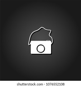 Camera icon flat. Simple White pictogram on black background with shadow. Vector illustration symbol