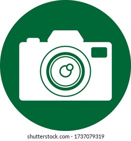 The camera icon flat style with green background for web design 