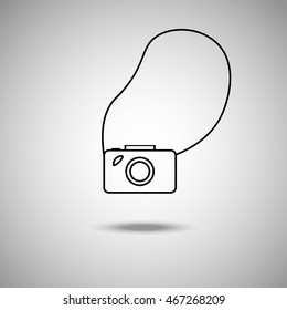 Camera icon. Flat style. Grey background. Vector illustration.
