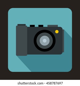 Camera icon in flat style on a baby blue background