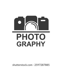 Camera icon in flat style. Photography text vector illustration on isolated background. Photo sign business concept.
