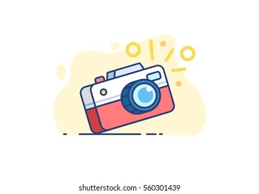 Camera icon in flat style with stroke on a white background