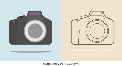 camera icon, flat vector illustration & flat vector outline