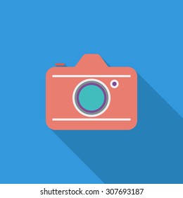 Camera icon. Flat vector related icon with long shadow for web and mobile applications. It can be used as - logo, pictogram, icon, infographic element. Vector Illustration.