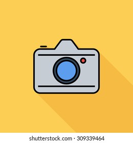 Camera icon. Flat vector related icon with long shadow for web and mobile applications. It can be used as - logo, pictogram, icon, infographic element. Vector Illustration.