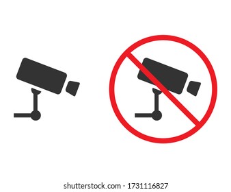 Icono de cámara con signo rojo prohibido. Sin permiso de foto o video. Icono de precaución o advertencia para evitar el uso de la cámara. Símbolo prohibido de color rojo. Información de alerta. Atención a la restricción