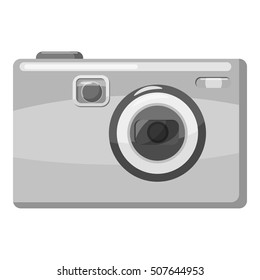Camera icon. Gray monochrome illustration of camera vector icon for web