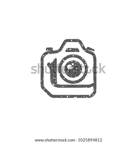Camera icon in grunge texture. Vintage style vector illustration.