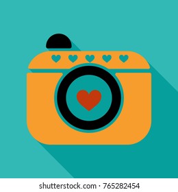 camera icon with heart in circle with shadow