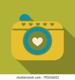 camera icon with heart in circle with shadow