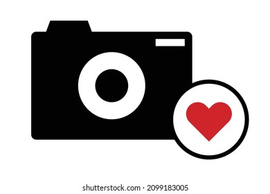 A camera icon and a heart icon. Photography is my hobby. I love photography. Vector.