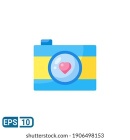 Kamerasymbol mit einem Herzsymbol im flachen Stil einzeln auf weißem Hintergrund. Fotografie, Vektorgrafik. EPS10