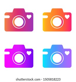 Camera icon with a heart symbol. Vector gradient fresh color set. Isolated illustration on white background.
