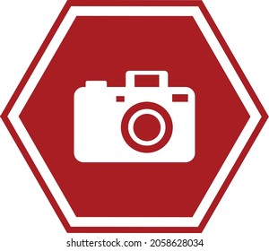 Camera icon with hexagonal background simple sign vector