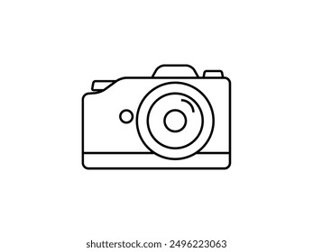 Camera icon illustration.  Photography digital camera device line or outline vector with focus frame lens isolated on white background