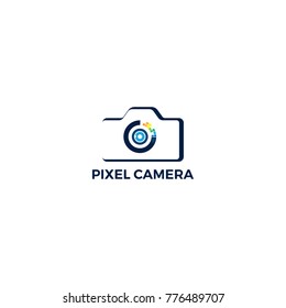 Camera icon Illustration With Pixel Lens. Colorful illustration isolated on white background