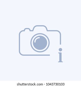 Camera icon with information sign. Camera icon and about, faq, help, hint concept. Vector icon