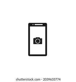 Camera icon inside of smartphone icon white isolated