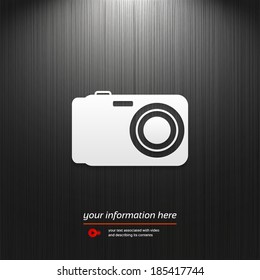 camera icon, isolated on a dark texture background with light for your design