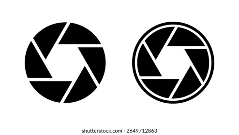 Camera icon. Camera lens. Black shutter zoom isolated on white background. Logo photo. Aperture diagram. Eye diaphragm. Silhouette circle lenses. Flat cinema circles for photos. Vector illustration
