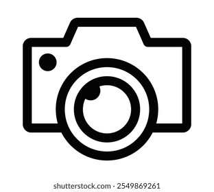 Camera icon with lens outline. Editable stroke.