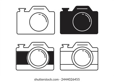 Camera icon in line and flat style