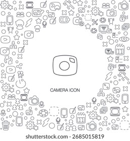 Icono de la cámara, estilo de línea con fondo de mosaico, ideal para el Web y el uso de fondo.