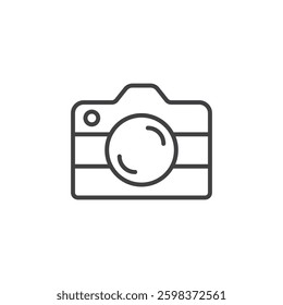 Camera icon in linear flat style. Photography equipment vector illustration on isolated background. Photo sign business concept.