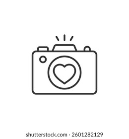 Camera icon in linear flat style. Photography equipment vector illustration on isolated background. Photo sign business concept.