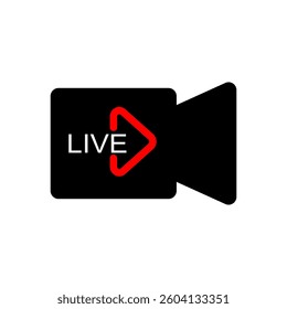 camera icon with live sign, simple flat style, illustration, logo sign symbol pictogram template, for ui or ux isolated on white for mobile app, editable