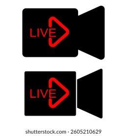camera icon with live sign, simple flat style, illustration, logo sign symbol pictogram template, for ui or ux isolated on white for mobile app, editable