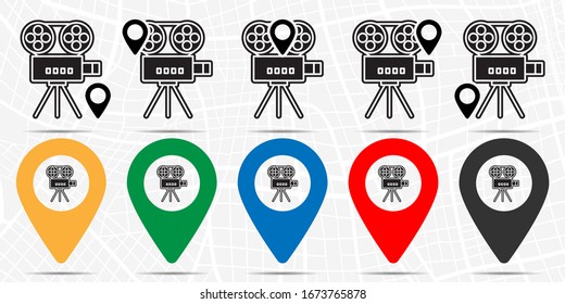 Camera icon in location set. Simple glyph, flat illustration element of cinema theme icons