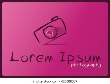 Camera icon. Logo design template. Doodle hand drawn sign in sketch childish style.