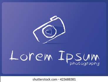 Camera icon. Logo design template. Doodle hand drawn sign in sketch childish style.