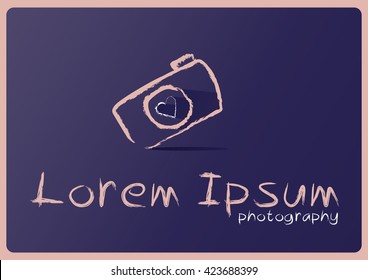 Camera icon. Logo design template. Doodle hand drawn sign in sketch childish style.