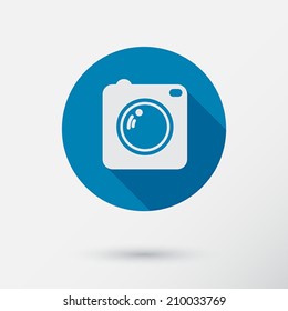 Camera icon with long shadow. Flat style. Vector Illustration. 