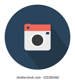 Camera icon with long shadow. Flat style icon. Vector illustration