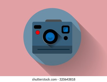 Camera icon with long shadow. Flat design