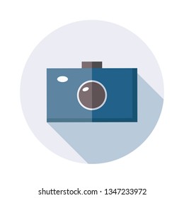 Camera icon with long shadow isolated on white background. 