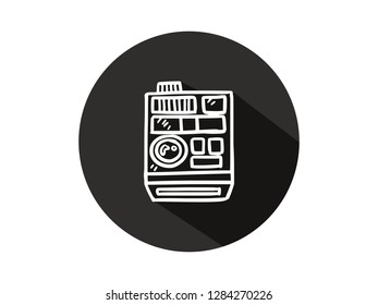 camera icon with long shadow, camera icon with modern line art style, hand drawn vector illustration.