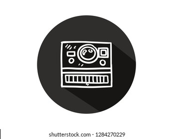 camera icon with long shadow, camera icon with modern line art style, hand drawn vector illustration.