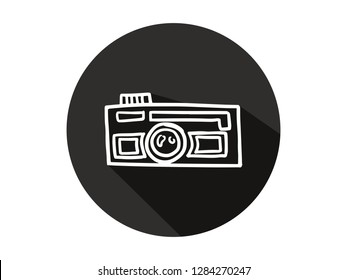 camera icon with long shadow, camera icon with modern line art style, hand drawn vector illustration.