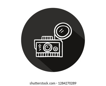 camera icon with long shadow, camera icon with modern line art style, hand drawn vector illustration.