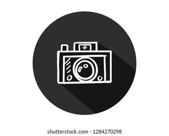 camera icon with long shadow, camera icon with modern line art style, hand drawn vector illustration.