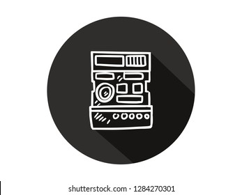 camera icon with long shadow, camera icon with modern line art style, hand drawn vector illustration.